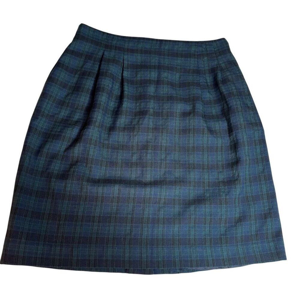 Christy Girl vintage Women's Size 14 Plaid Pleated Dark Academia Skirt Navy